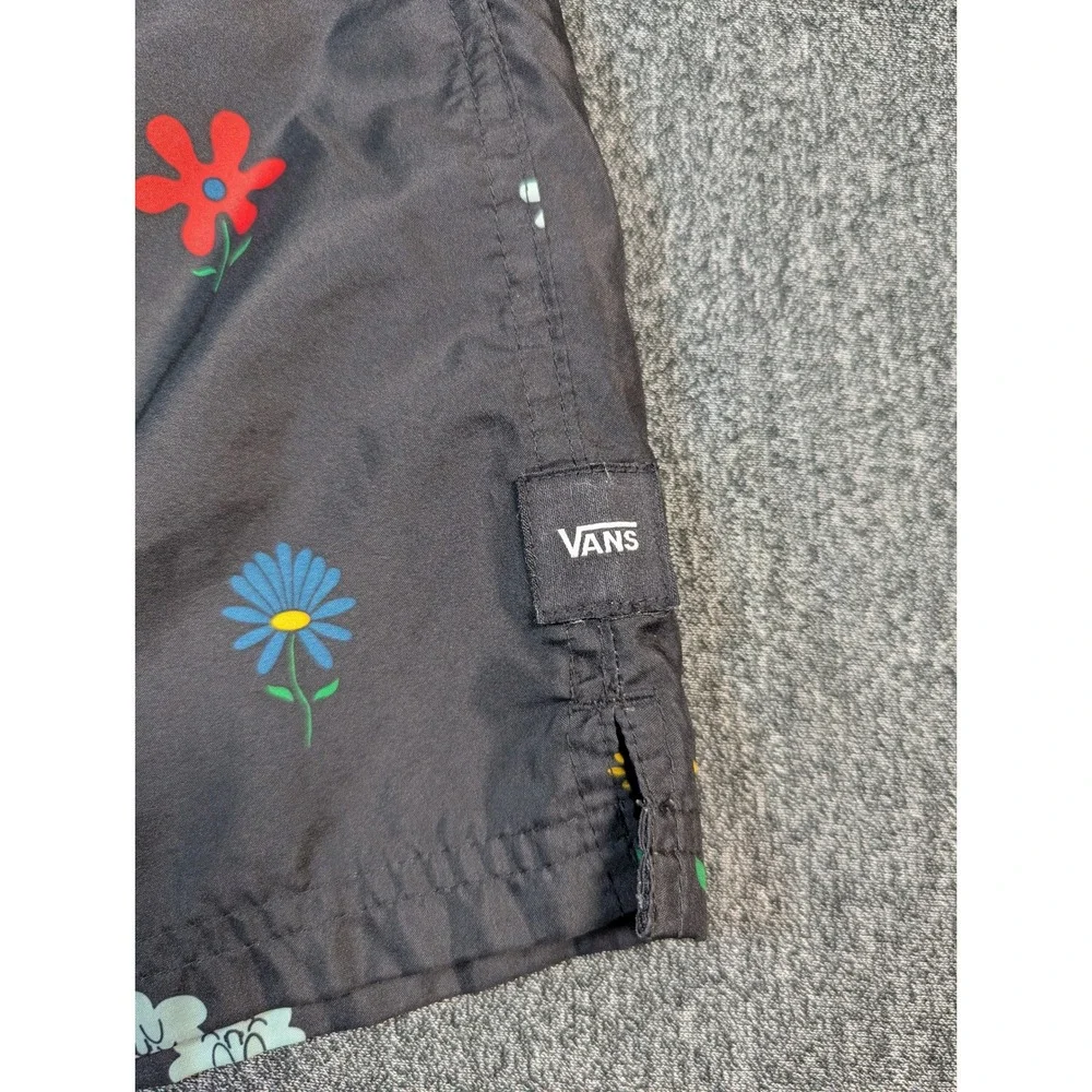 Vans Mens Large Black Mushroom Flower Sun Print Elastic Waist Mesh Lined Shorts